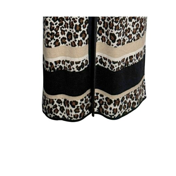 Ann Taylor Leopard Animal Print Colorblock Open Cardigan Sz M Winter White Midi - Picture 2 of 8